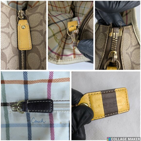 Vintage Coach Heritage Stripe Tattersall Signature Brown/Beige Handbag - Picture 11 of 16